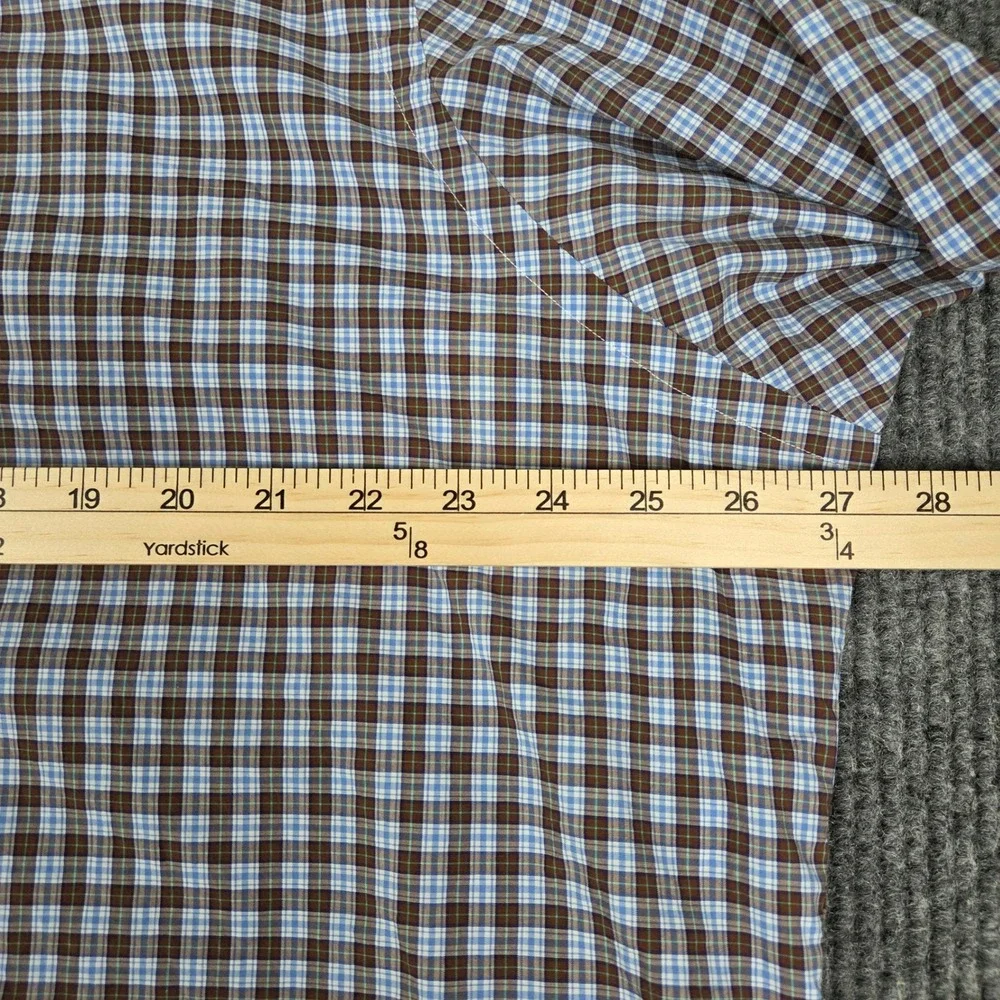 Polo Ralph Lauren Mens XXL Brown Blue Plaid Cotton Stretch Classic Fit‎ Shirt